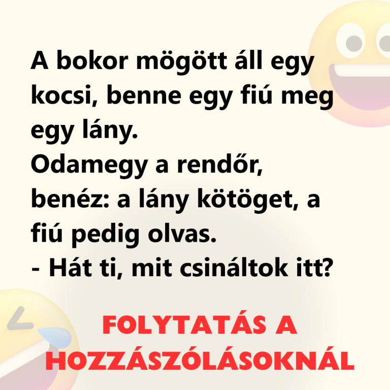 A bokor mögött áll egy kocsi, benne egy fiú meg egy lány.