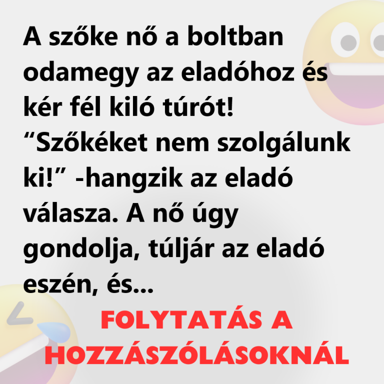 A szőke nő a boltban odamegy az eladóhoz