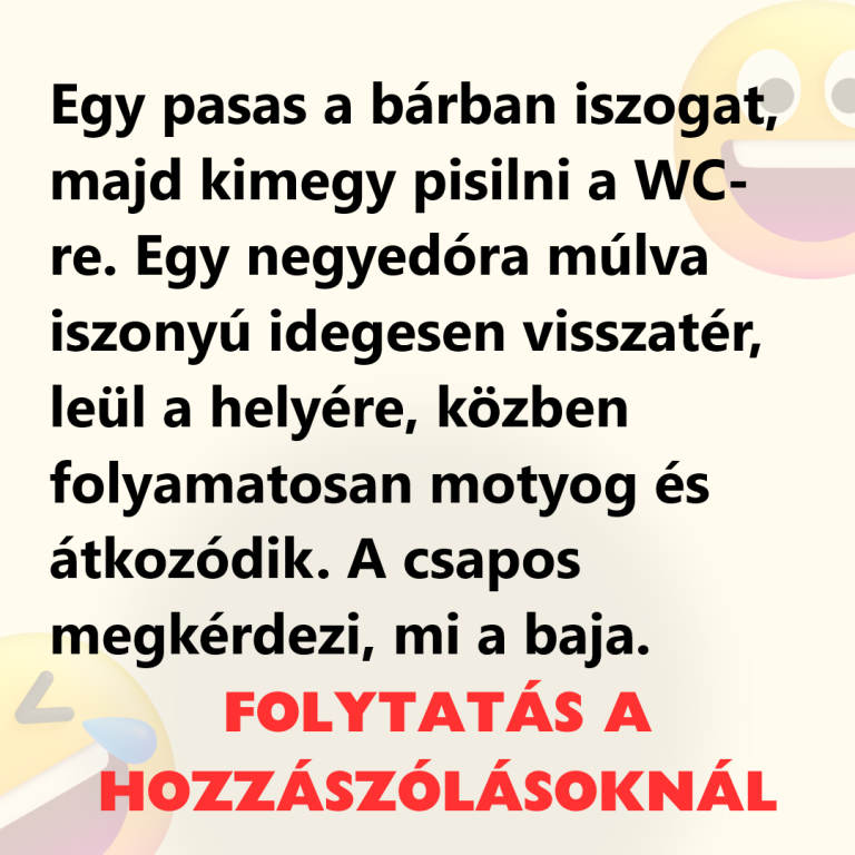 Egy pasas a bárban iszogat, majd kimegy a WC-re