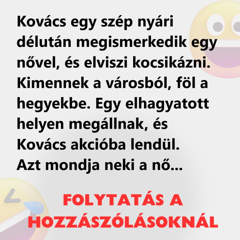 Kovács egy szép nyári délután megismerkedik egy nővel, és elviszi kocsikázni