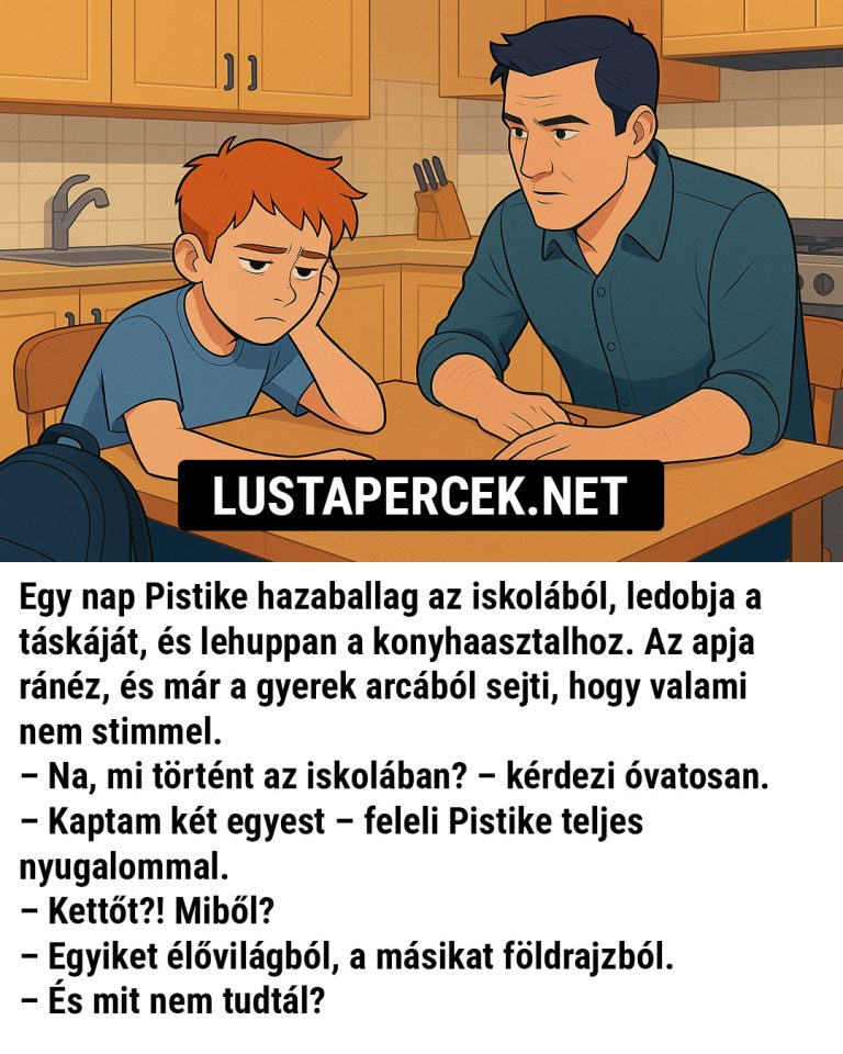 Egy nap Pistike hazaballag az iskolából