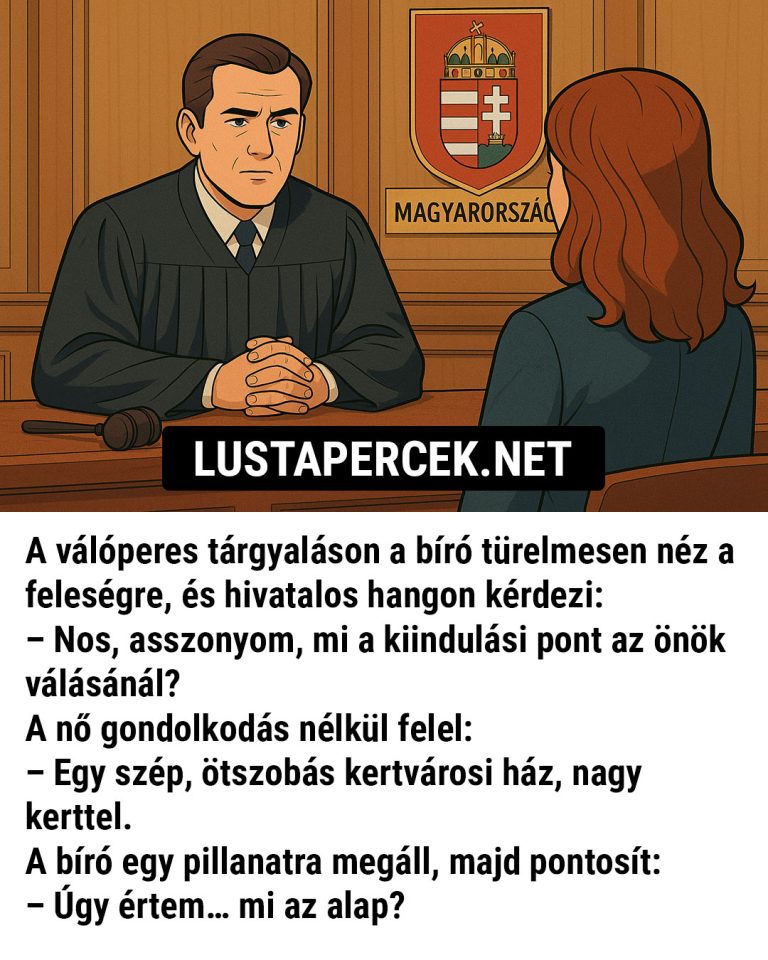 A válóperes tárgyaláson a bíró türelmesen néz a feleségre