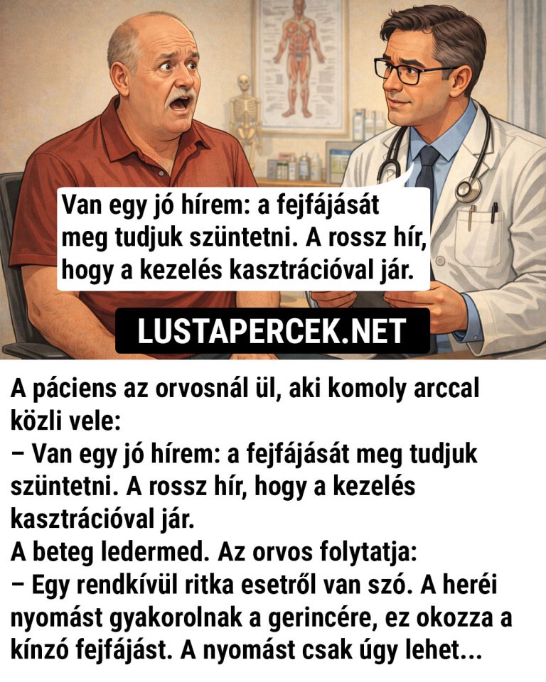 A páciens az orvosnál ül, aki komoly arccal közli vele