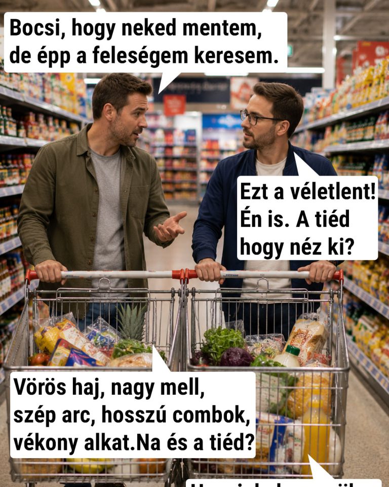 Bocsi, hogy neked mentem, de épp a feleségem keresem.