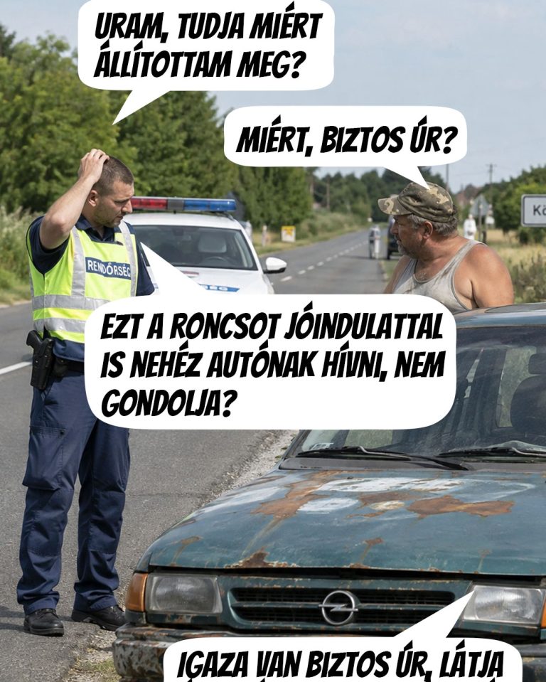 A rendőr megállított egy rozsdás kocsit, de erre nem volt felkészülve